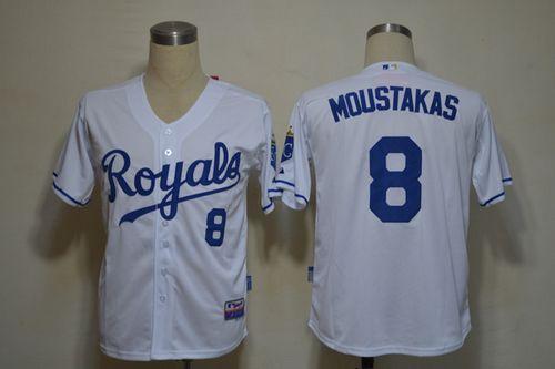 Royals #8 Mike Moustakas White Cool Base Stitched MLB Jersey - Click Image to Close